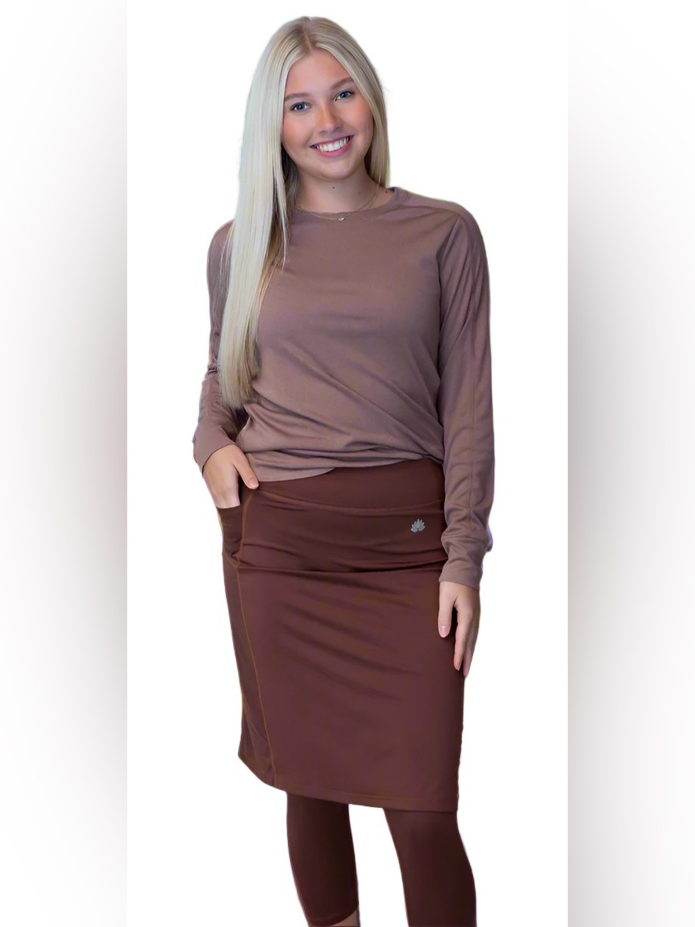 Women's Brown SNOGA Athletics-Athletic Fit Skirt with attached Leggings Plus